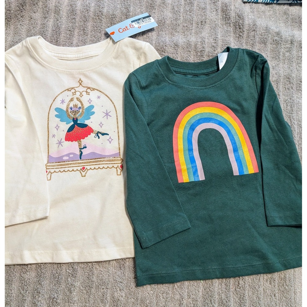Cat & Jack Toddler Girl's Long Sleeve Graphic Tees Bundle 18 M Rainbow Ballerina